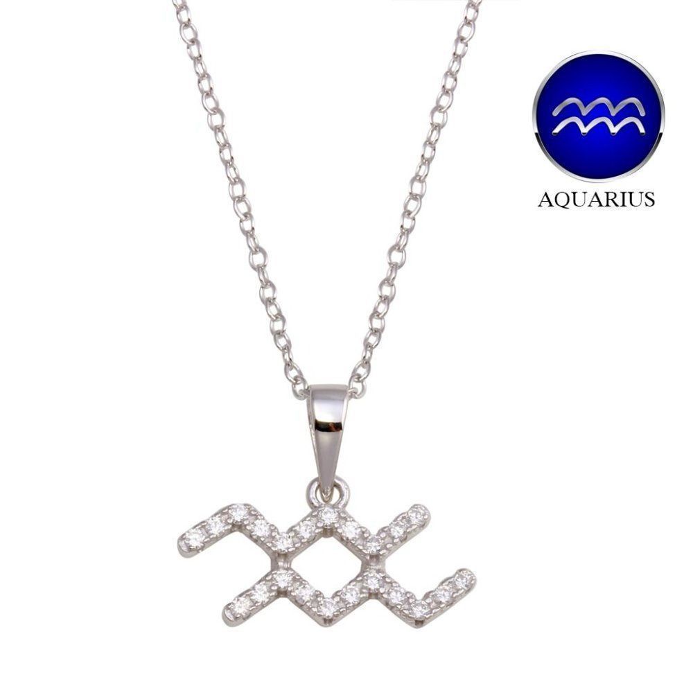 Wholesale Sterling Silver 925 Platinum Plated CZ Zodiac 16-18" chain pendant
